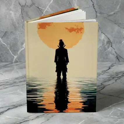 Samurai Silhouette Standing Before Orange Sun