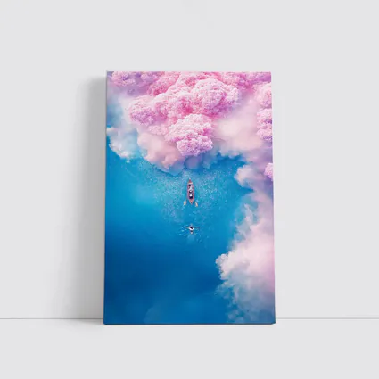 Aerial Boat Pink Clouds Blue Ocean View
