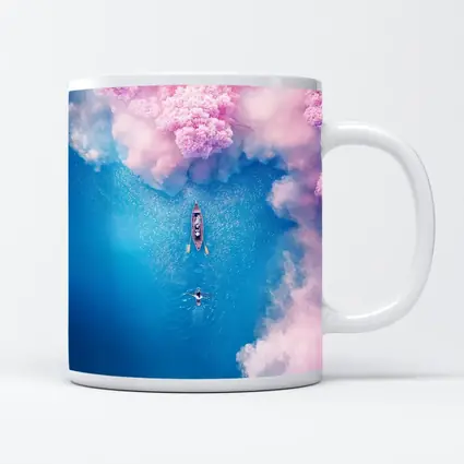 Aerial Boat Pink Clouds Blue Ocean View