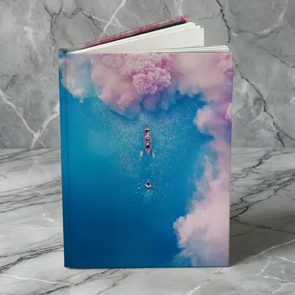 Aerial Boat Pink Clouds Blue Ocean View