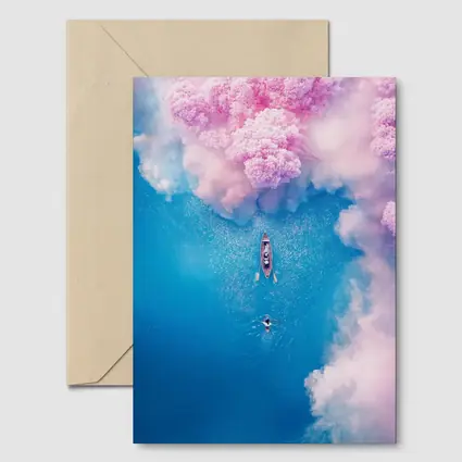 Aerial Boat Pink Clouds Blue Ocean View