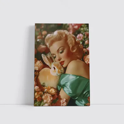 Retro Pin Up Woman With Bunny Flowers