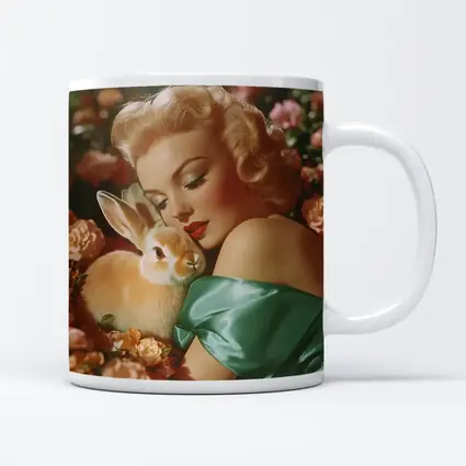 Retro Pin Up Woman With Bunny Flowers