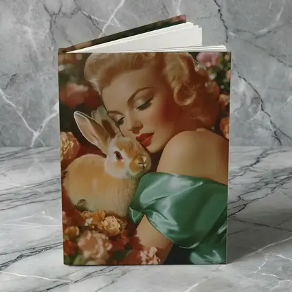 Retro Pin Up Woman With Bunny Flowers