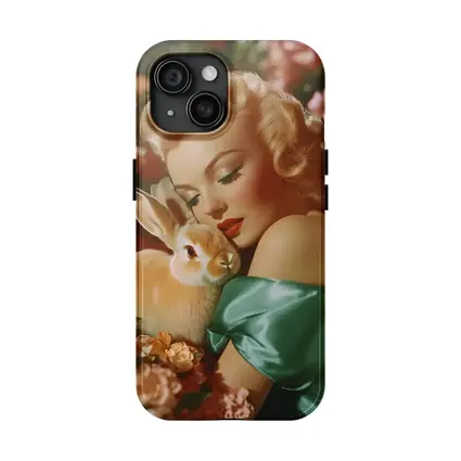 Retro Pin Up Woman With Bunny Flowers