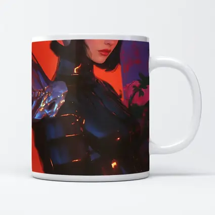 Cyberpunk Woman Warrior Red Futuristic Background