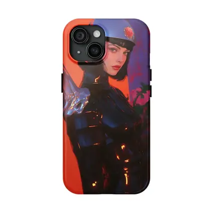 Cyberpunk Woman Warrior Red Futuristic Background