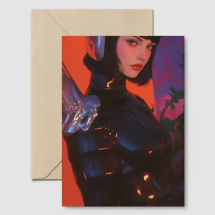 Cyberpunk Woman Warrior Red Futuristic Background