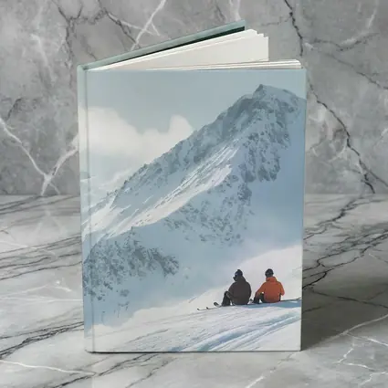 Two Skiers Resting On Snowy Mountain Peak