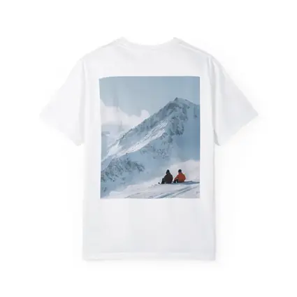 Two Skiers Resting On Snowy Mountain Peak