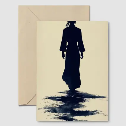 Silhouette Woman Walking Ink Wash Art