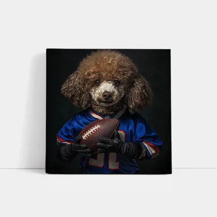 Poodle Dog Football Player Blue Jersey
