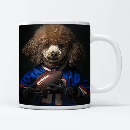 Poodle Dog Football Player Blue Jersey
