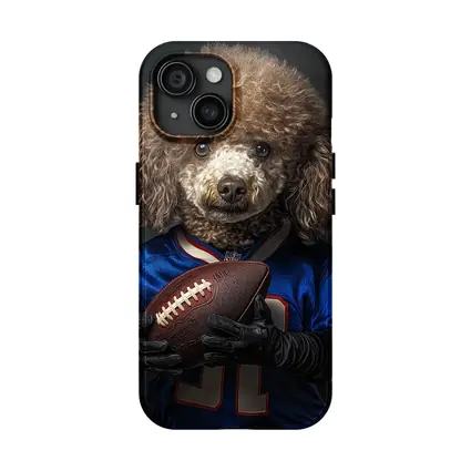 Poodle Dog Football Player Blue Jersey