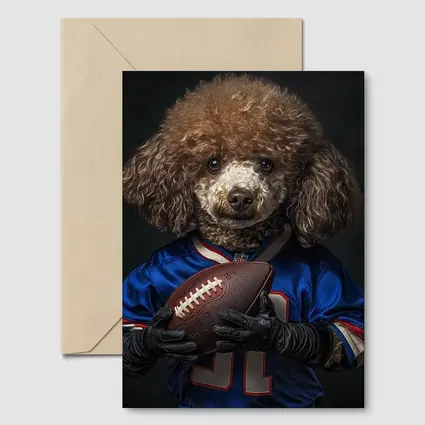Poodle Dog Football Player Blue Jersey