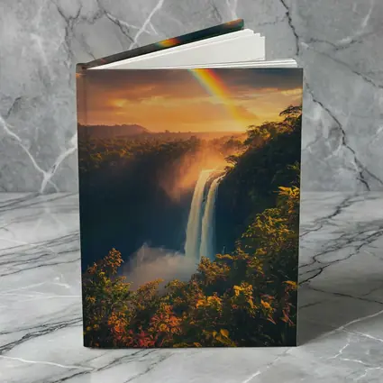 Tropical Waterfall Rainbow Sunset Forest Landscape