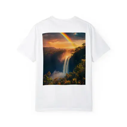Tropical Waterfall Rainbow Sunset Forest Landscape