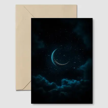 Crescent Moon Glowing Over Dark Clouds
