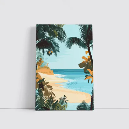 Tropical Beach Palm Trees Illustration Art