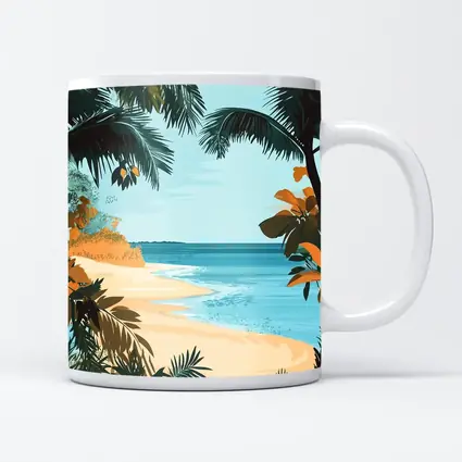 Tropical Beach Palm Trees Illustration Art