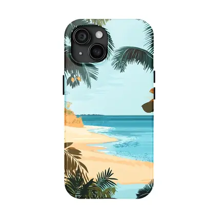 Tropical Beach Palm Trees Illustration Art
