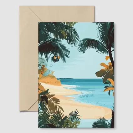 Tropical Beach Palm Trees Illustration Art