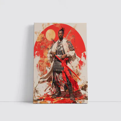Black Samurai Warrior Red Sun Background