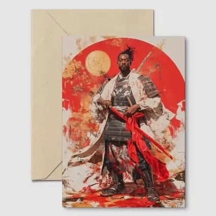 Black Samurai Warrior Red Sun Background