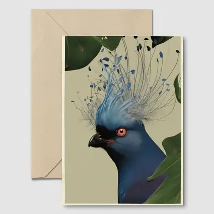 Blue Crowned Pigeon Portrait Green Leaves