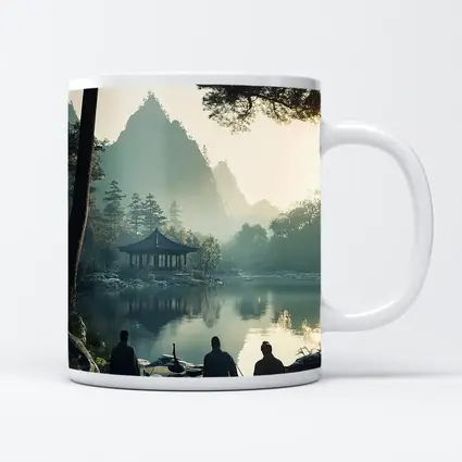 Scholars Resting by Misty Mountain Lake