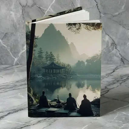 Scholars Resting by Misty Mountain Lake