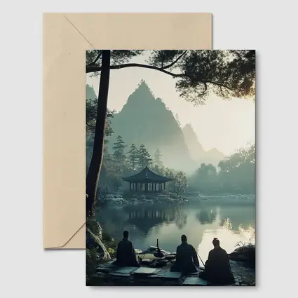 Scholars Resting by Misty Mountain Lake