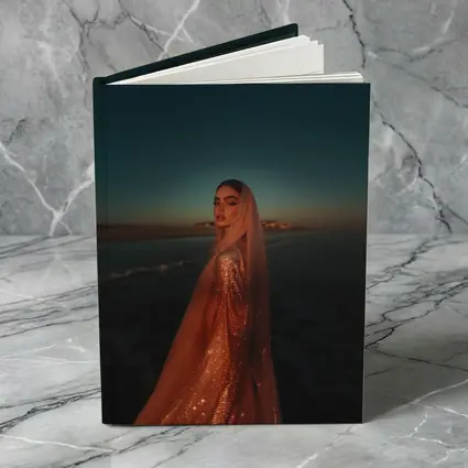 Woman Glittering Gown Ocean Sunset Shore