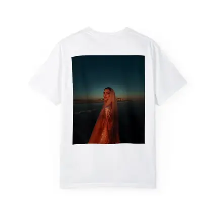 Woman Glittering Gown Ocean Sunset Shore