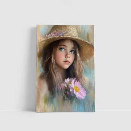 Young Girl Straw Hat Pink Flowers Portrait