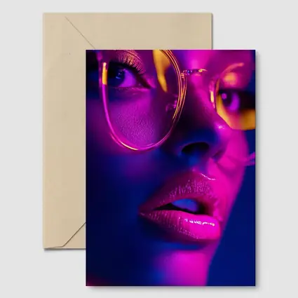 Neon Woman Portrait Pink Purple Blue Light