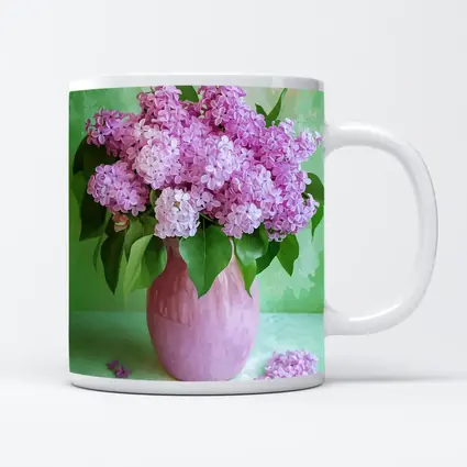 Pink Lilacs In Vase Green Background