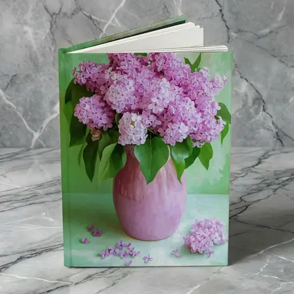 Pink Lilacs In Vase Green Background