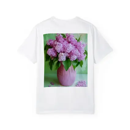 Pink Lilacs In Vase Green Background