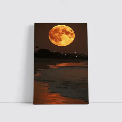 Full Moon Rising Over Coastal Beach Night