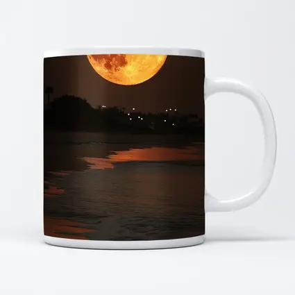 Full Moon Rising Over Coastal Beach Night