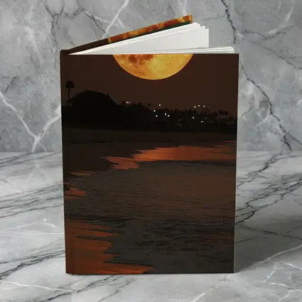 Full Moon Rising Over Coastal Beach Night