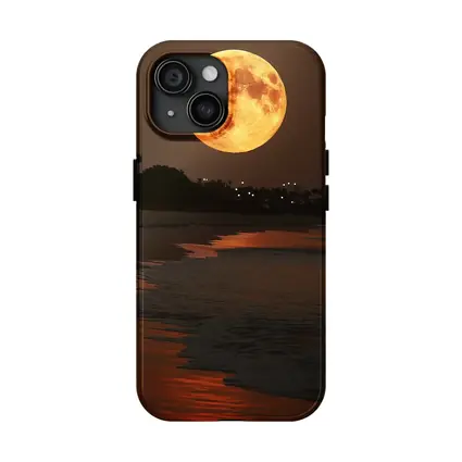 Full Moon Rising Over Coastal Beach Night