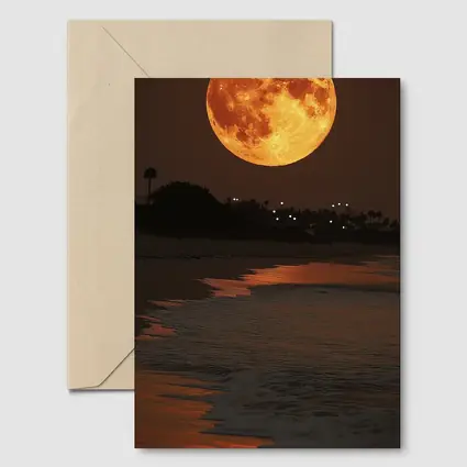 Full Moon Rising Over Coastal Beach Night