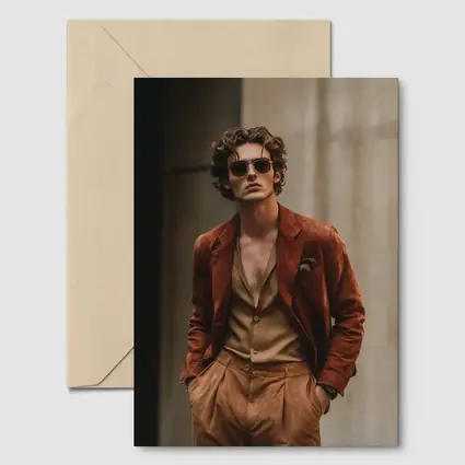 Stylish Man Rust Suede Jacket Urban Setting