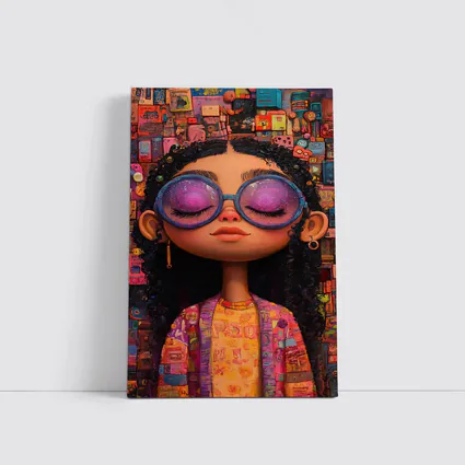 Cartoon Girl Big Sunglasses Colorful Collage Background