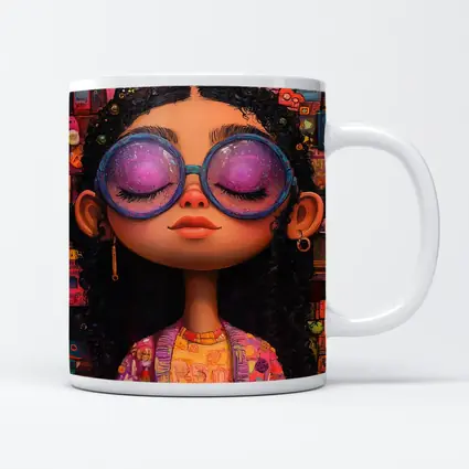 Cartoon Girl Big Sunglasses Colorful Collage Background