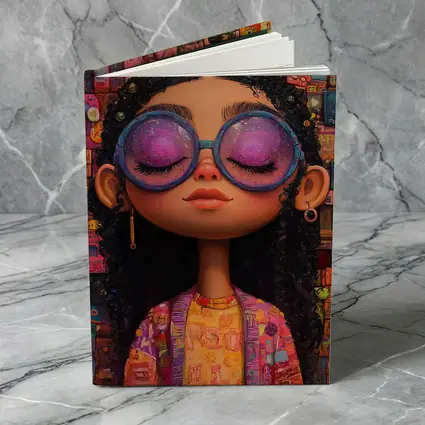 Cartoon Girl Big Sunglasses Colorful Collage Background
