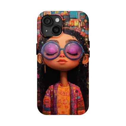 Cartoon Girl Big Sunglasses Colorful Collage Background