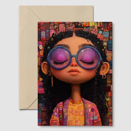 Cartoon Girl Big Sunglasses Colorful Collage Background